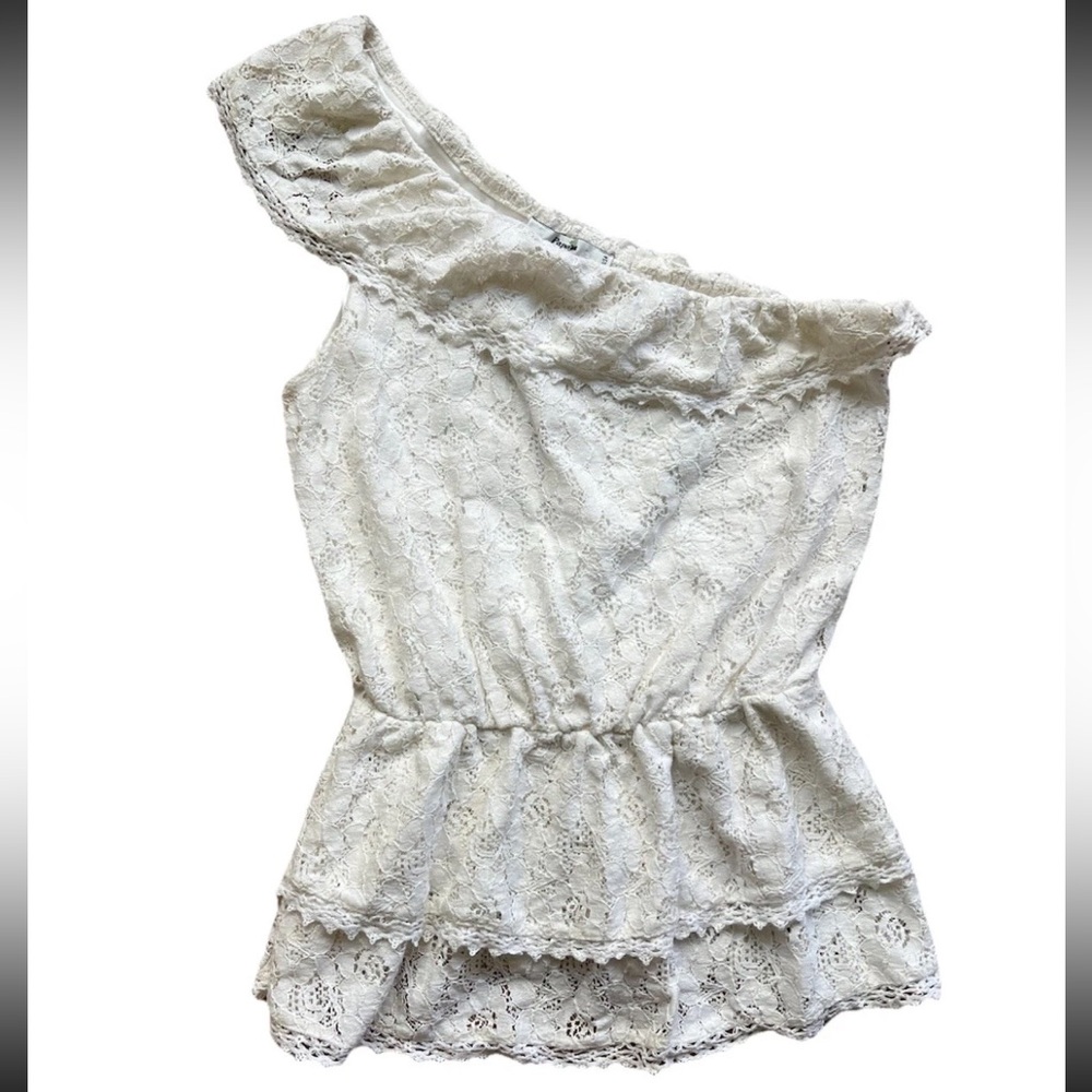 Papaya Sleeveless One Shoulder Peplum Women’s Blouse Top S Lace Cottagecore Boho
